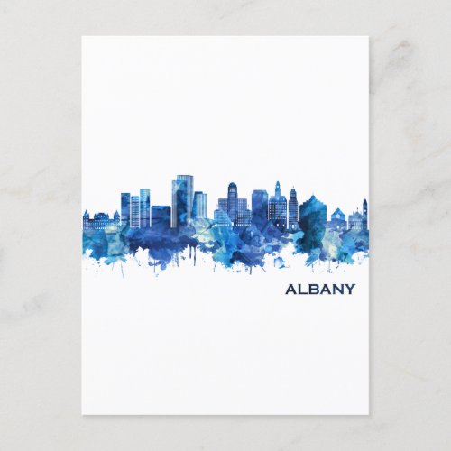 Albany New York Skyline Blue Invitation Postcard