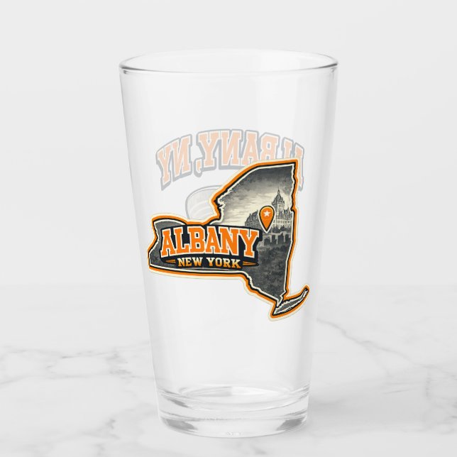 Albany New York State Outline Map Label Design Glass (Front)