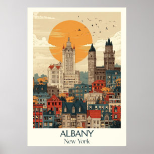 Albany New York Vintage Skyline City Travel Art Poster