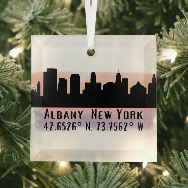 Albany NY City Skyline Glass Ornament (Insitu)