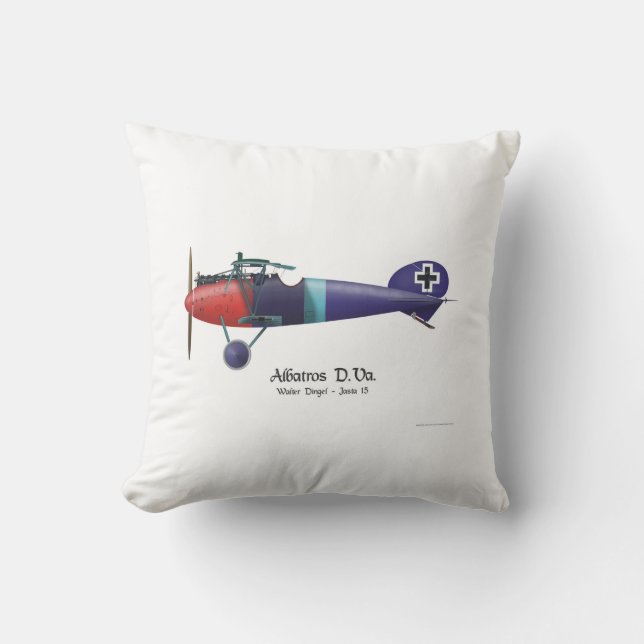 Albatros D.Va WW1 German Fighterplane Lt. Dingel Throw Pillow (Front)