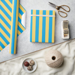 Albatross Blue and Yellow Striped Wrapping Paper
