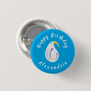 Albatross - Ocean Theme Happy Birthday Blue White Button