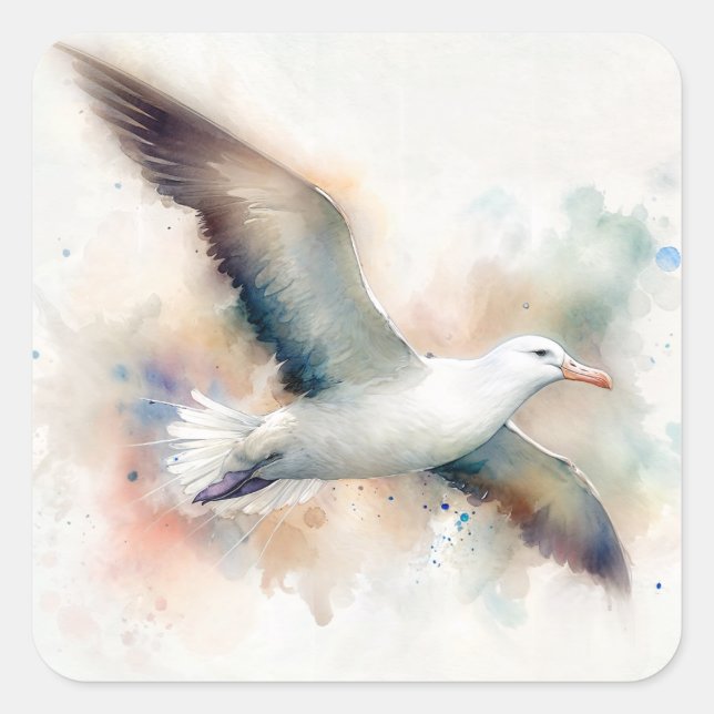 Albatross Watercolor Art Square Sticker (Front)