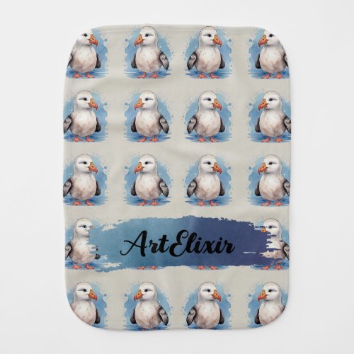 Albatross Watercolor Kawaii Print Baby Burp Cloth