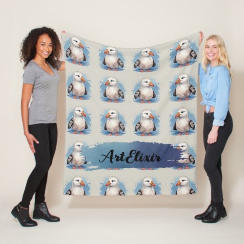 Albatross Watercolor Kawaii Print Fleece Blanket