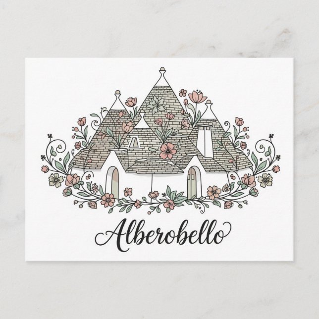 Alberobello Italy Trulli houses flowers Postcard (Front)