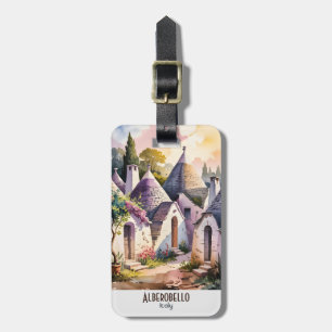 Alberobello Italy Trulli Watercolor Custom Text Luggage Tag