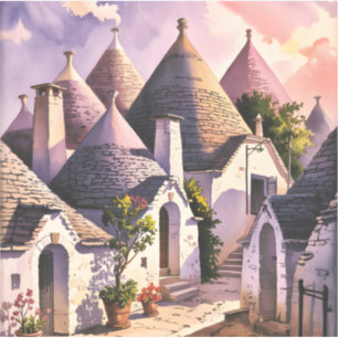 Alberobello Trulli Houses Italy Travel Watercolor Sticker