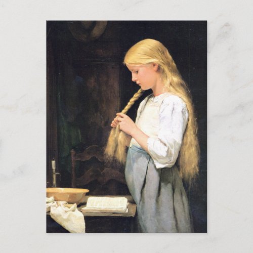 Albert Anker Mdchen die Haare flechtend Postcard