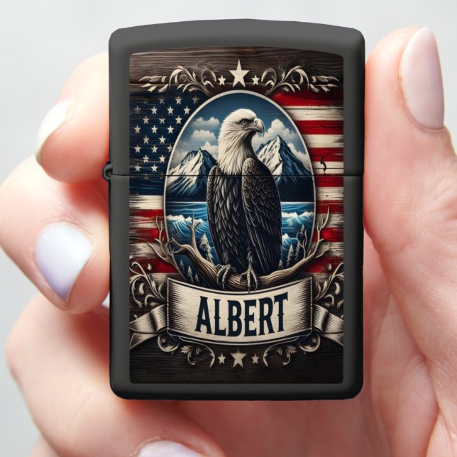 Albert Bald Eagle & American Flag Zippo Lighter (In Hand)