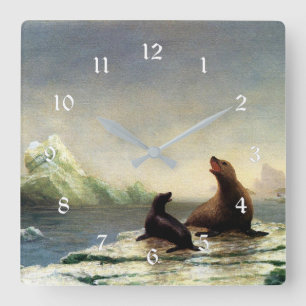 Albert Bierstadt painting, Seals Square Wall Clock