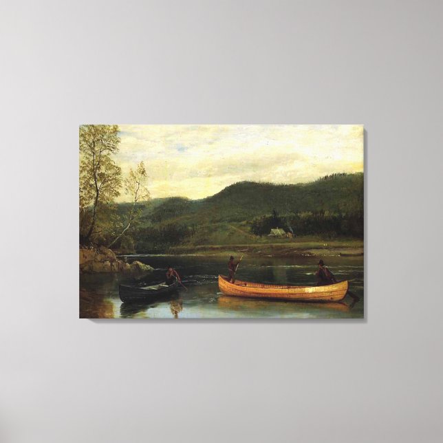 Albert Bierstadt's Men in Two Canoes, 1866 Canvas Print (Front)