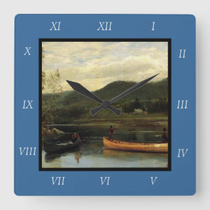 Albert Bierstadt's Men in Two Canoes, 1866 Canvas Square Wall Clock