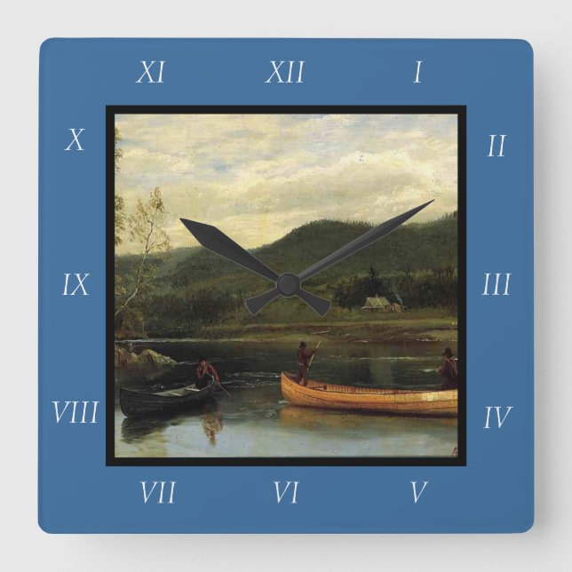 Albert Bierstadt's Men in Two Canoes, 1866 Canvas  Square Wall Clock (Front)