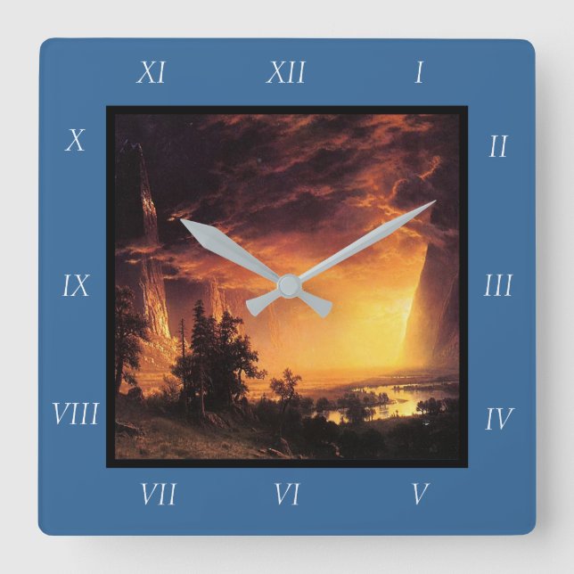 Albert Bierstadt's Sunset in the Yosemite Valley C Square Wall Clock (Front)