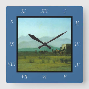 Albert Bierstadt's Surveyor's Wagon in the Rockies Square Wall Clock