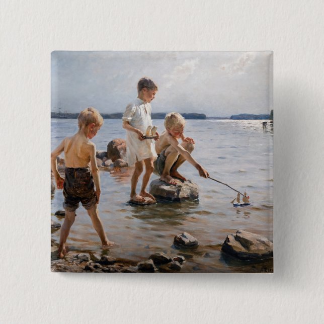 Albert Edelfelt - Boys Playing on the Shore Button (Front)