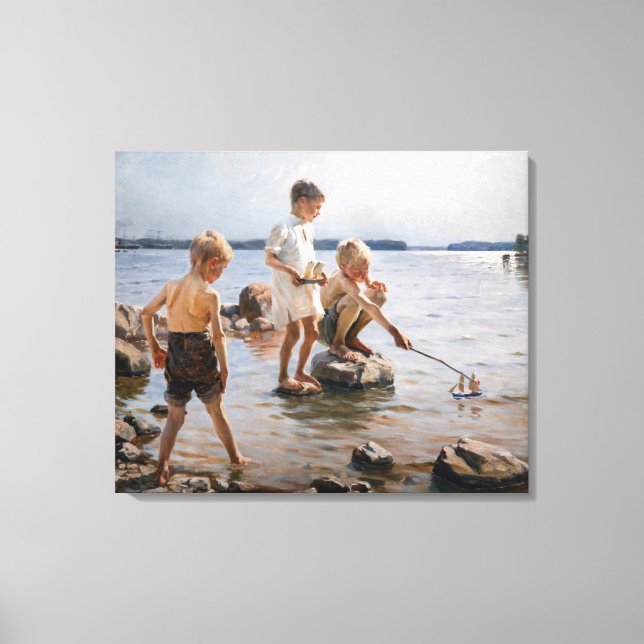 Albert Edelfelt - Boys Playing on the Shore Canvas Print (Front)