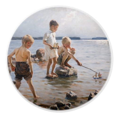 Albert Edelfelt _ Boys Playing on the Shore Ceramic Knob