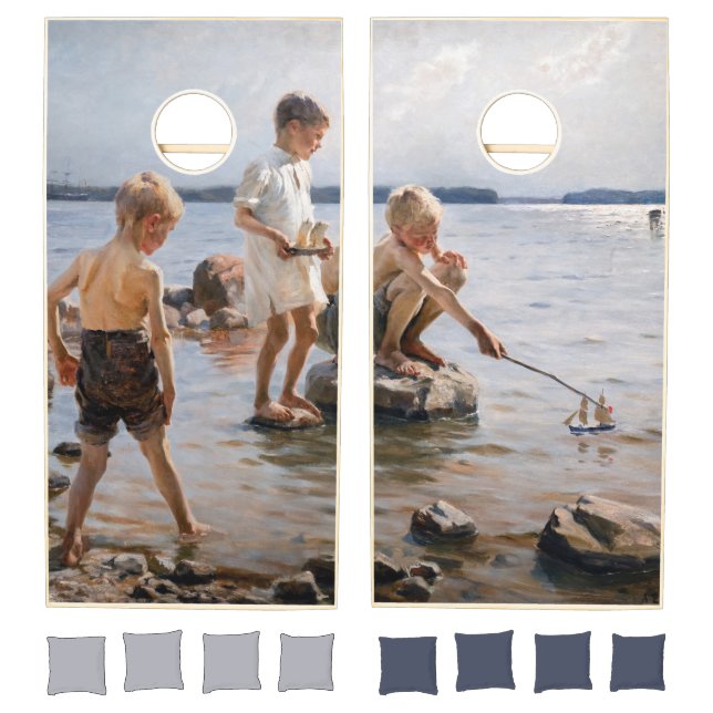 Albert Edelfelt - Boys Playing on the Shore Cornhole Set (Set)
