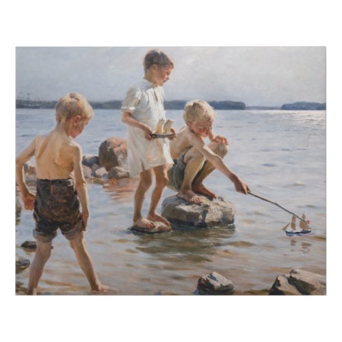 Albert Edelfelt _ Boys Playing on the Shore Faux Canvas Print