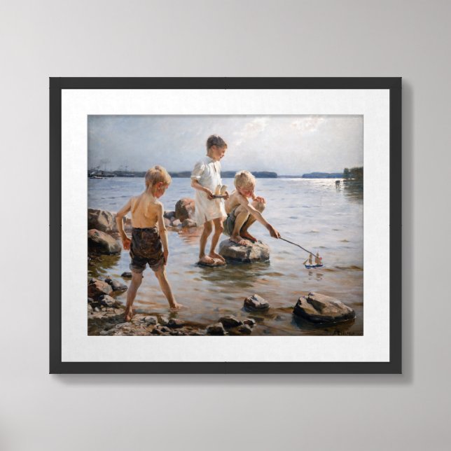 Albert Edelfelt - Boys Playing on the Shore Framed Art (Framed Front)
