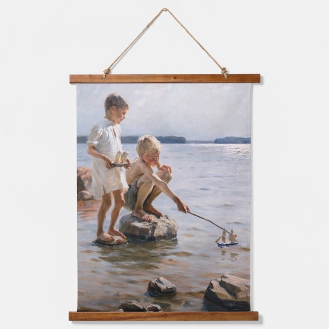 Albert Edelfelt - Boys Playing on the Shore Hanging Tapestry (Front)