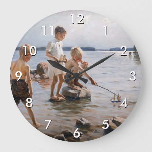 Albert Edelfelt _ Boys Playing on the Shore Large Clock