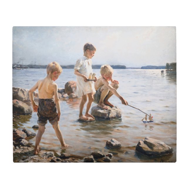 Albert Edelfelt - Boys Playing on the Shore Metal Print (Front)