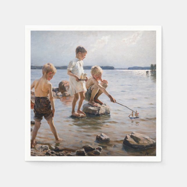 Albert Edelfelt - Boys Playing on the Shore Napkins (Front)