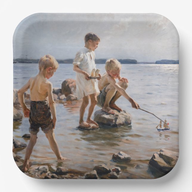 Albert Edelfelt - Boys Playing on the Shore Paper Plates (Front)