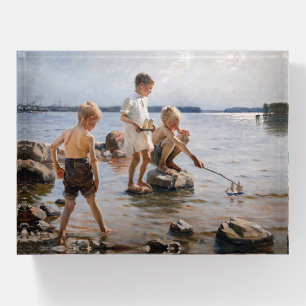 Albert Edelfelt - Boys Playing on the Shore Paperweight