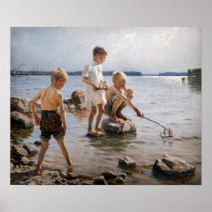 Albert Edelfelt - Boys Playing on the Shore Poster