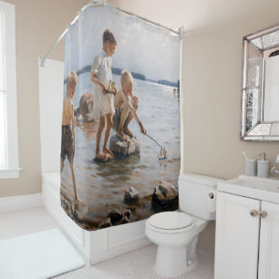 Albert Edelfelt - Boys Playing on the Shore Shower Curtain