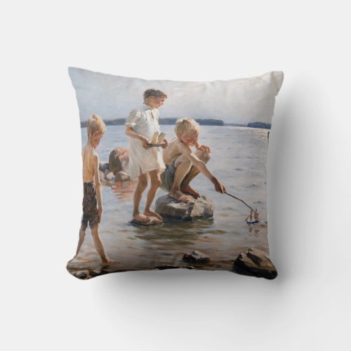 Albert Edelfelt _ Boys Playing on the Shore Throw Pillow