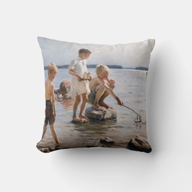 Albert Edelfelt - Boys Playing on the Shore Throw Pillow (Front)