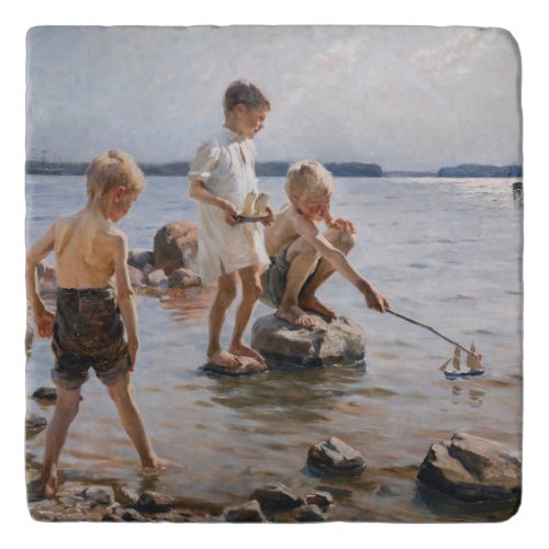 Albert Edelfelt _ Boys Playing on the Shore Trivet