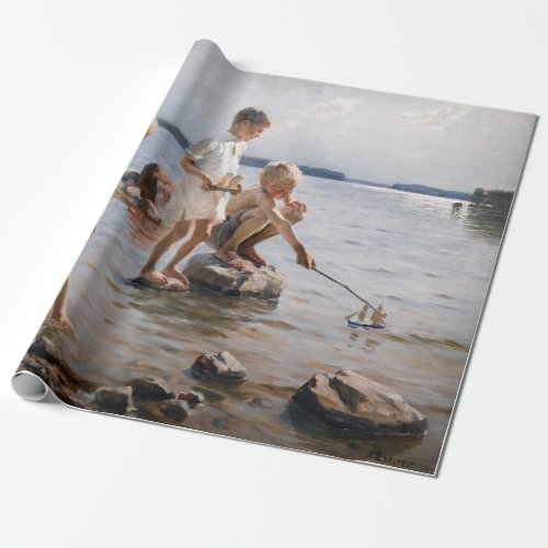 Albert Edelfelt _ Boys Playing on the Shore Wrapping Paper