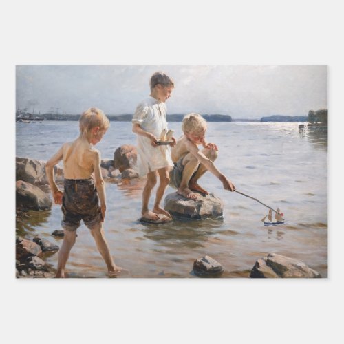 Albert Edelfelt _ Boys Playing on the Shore Wrapping Paper Sheets