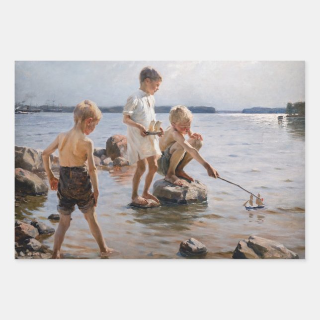 Albert Edelfelt - Boys Playing on the Shore Wrapping Paper Sheets (Front)