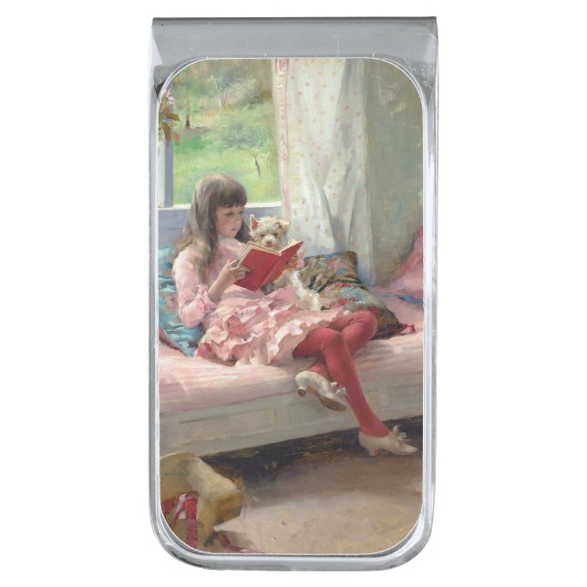 Albert Edelfelt - Good Friends Silver Finish Money Clip (Front Vertical)