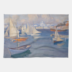Albert Edelfelt - Harbour in Helsinki Kitchen Towel