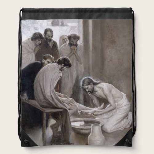 Albert Edelfelt - Jesus Washing Feet of Disciples Drawstring Bag