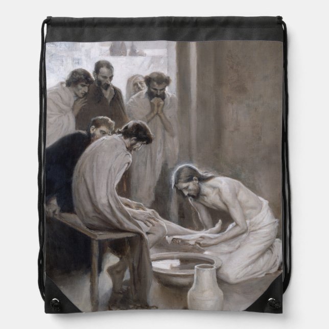 Albert Edelfelt - Jesus Washing Feet of Disciples Drawstring Bag (Front)