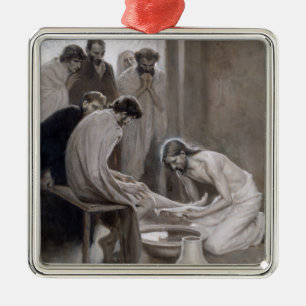 Albert Edelfelt - Jesus Washing Feet of Disciples Metal Ornament