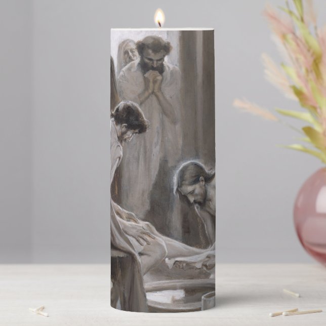 Albert Edelfelt - Jesus Washing Feet of Disciples Pillar Candle (In Situ)