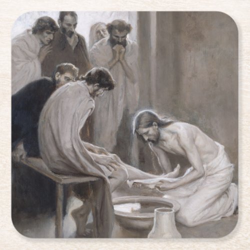 Albert Edelfelt _ Jesus Washing Feet of Disciples Square Paper Coaster