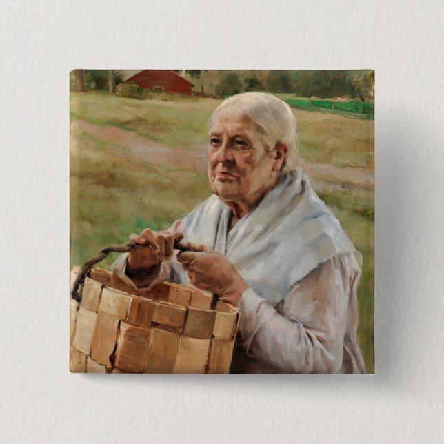 Albert Edelfelt - Old Woman with a Splint Basket Button (Front)