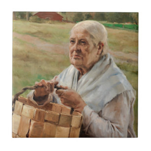 Albert Edelfelt - Old Woman with a Splint Basket Ceramic Tile